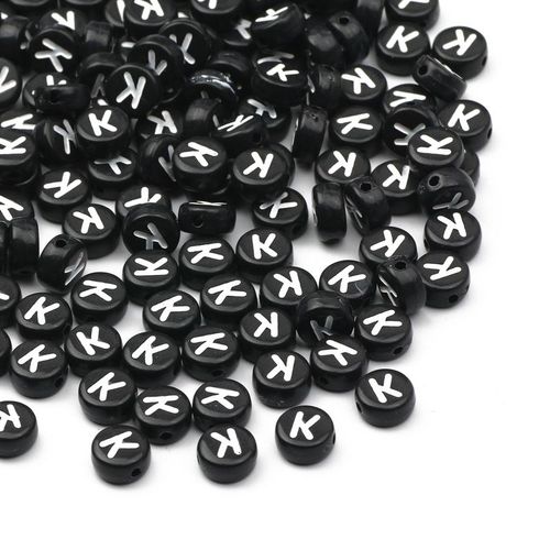 Perles Acryliques Noires 4x7mm,Perles Plates Et Rondes,En Vrac,Alphabet,Perles D'espacement,Fournitures Pour La Fabrication De Bijoux,Bracelets,Accessoires - Type K-50pcs