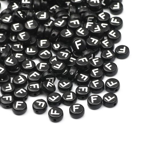 Perles Acryliques Noires 4x7mm,Perles Plates Et Rondes,En Vrac,Alphabet,Perles D'espacement,Fournitures Pour La Fabrication De Bijoux,Bracelets,Accessoires - Type F-100pcs