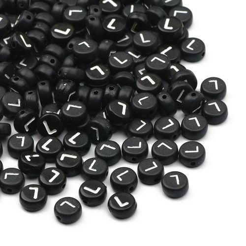 Perles Acryliques Noires 4x7mm,Perles Plates Et Rondes,En Vrac,Alphabet,Perles D'espacement,Fournitures Pour La Fabrication De Bijoux,Bracelets,Accessoires - Type L-500pcs