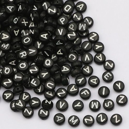 Perles Acryliques Noires 4x7mm,Perles Plates Et Rondes,En Vrac,Alphabet,Perles D'espacement,Fournitures Pour La Fabrication De Bijoux,Bracelets,Accessoires - Type Radom A-Z-50pcs