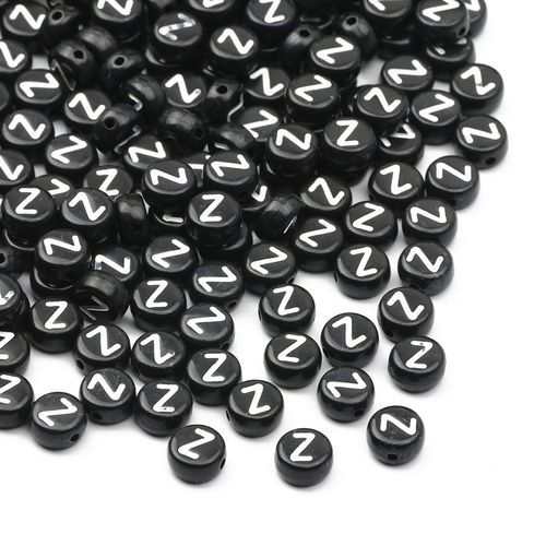 Perles Acryliques Noires 4x7mm,Perles Plates Et Rondes,En Vrac,Alphabet,Perles D'espacement,Fournitures Pour La Fabrication De Bijoux,Bracelets,Accessoires - Type Z-100pcs