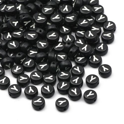 Perles Acryliques Noires 4x7mm,Perles Plates Et Rondes,En Vrac,Alphabet,Perles D'espacement,Fournitures Pour La Fabrication De Bijoux,Bracelets,Accessoires - Type Y-500pcs