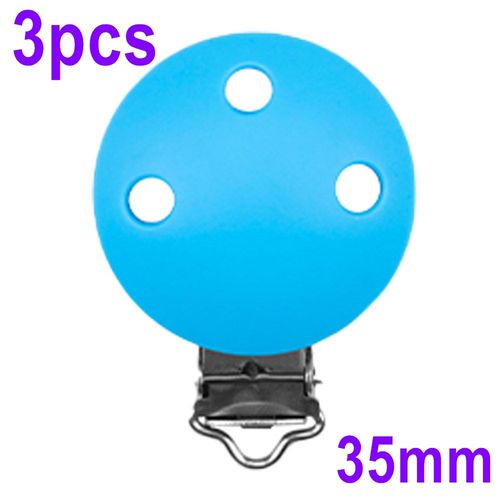 Clips En Silicone Pour Bébé,3/5 Pièces,30mm/35mm,Forme Ronde,Chaîne De Sucette,Pinces Porte-Mamelon,Accessoires Bijoux,Jouet Pour Bébé - Type 3pcs Sky Blue