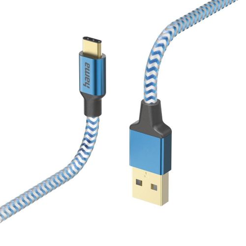 Hama Câble de charge "Reflective", USB-A - USB-C, 1,5 m, nylon, bleu