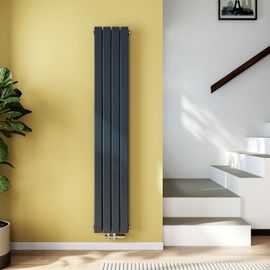 EMKE Radiateur à eau chaude petit format 180 x 30,4 mm, radiateur vertical, radiateur plat de salle de bains étroit et haut, connexion centrale, radiateur mural double couche, 911 watts, gris anthracite