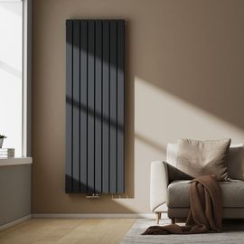 EMKE Radiateur à eau chaude vertical 180 x 61,6 cm, radiateur plat, raccordement central, radiateur à panneau plat, radiateur mural double couche, 1265 watts gris anthracite