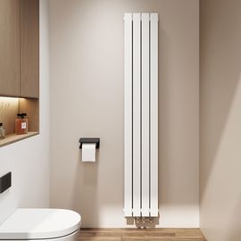 EMKE Radiateur à eau chaude petit format 180 x 30,4 mm, radiateur vertical, radiateur plat de salle de bains étroit et haut, connexion centrale, radiateur mural double couche, 911 watts, blanc brillant