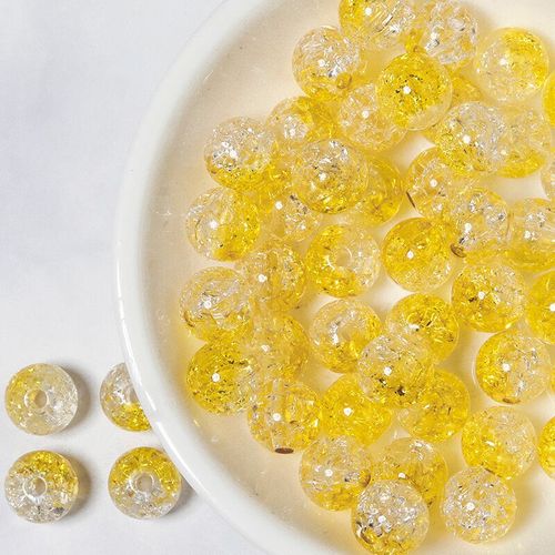 Perles Rondes En Verre Craquelé Pour La Fabrication De Bijoux,50 Pièces/Lot,8,10,12mm,Double Couleur,Pour Bricolage - Type Lemon Yellow-8 Mm