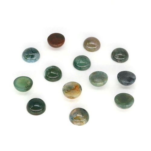Cabochon En Pierre Naturelle Ronde,Perle Ample En Cristal Améthyste Pour La Fabrication De Boucles D'oreilles,Bracelet,Pendentif,Collier,Bijoux - Type Green Moss Agate-10 Pcs