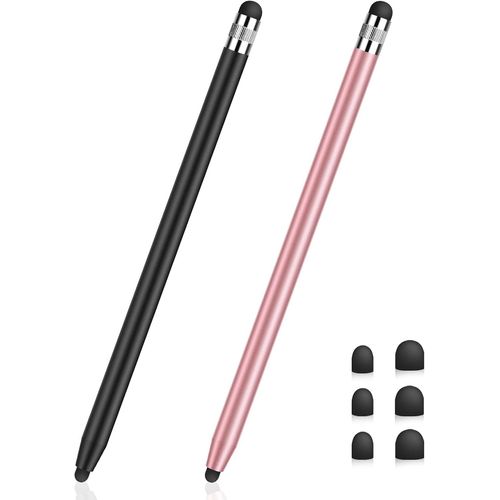 Stylet Tablette Universel pour Écran Tactile, Capacitif 2 en 1 pour iPhone/iPad/Pro/Mini/Air/Samsung avec 6 Embouts de Rechange (Noir + Or Rose)