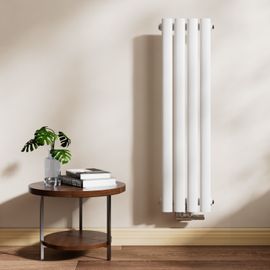 EMKE Radiateur à eau chaude petit 90 x 24 cm, radiateur à panneau ovale, connexion centrale, radiateur vertical, radiateur tubulaire, monocouche, blanc brillant, 266 watts