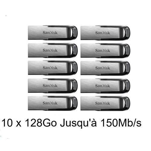 10 Pièces clé usb Sandisk Ultra Flair 128 Go USB 3.0, Jusqu'à 150 Mo/S 100% D'original