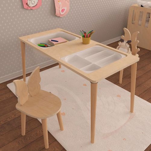 Table d'activités en bois avec porte-papier, mobilier Montessori, table et chaises pour enfants, table sensorielle pour la chambre d'enfant, bureau d'étude