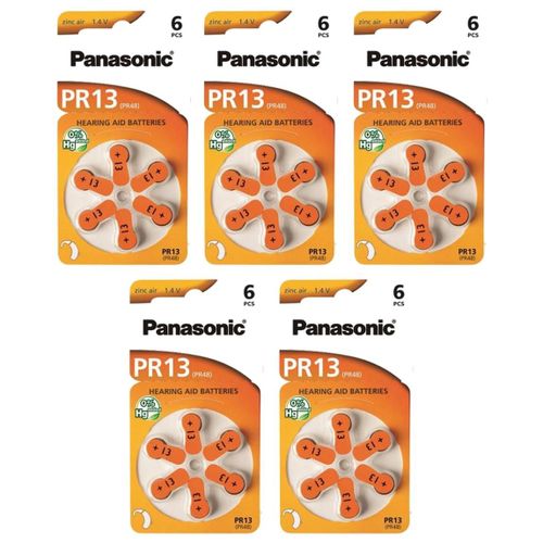 Panasonic Lot de 5 6 piles pour appareil auditif Zinc-Air PR13 PR48 0% Mercury/Hg - Orange