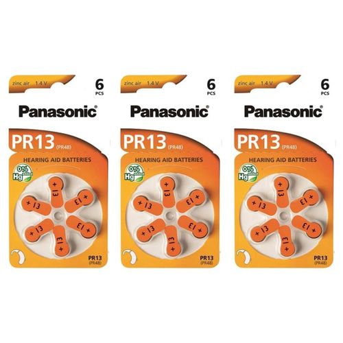 Panasonic Lot de 3 6 piles pour appareil auditif Zinc-Air PR13 PR48 0% Mercury/Hg - Orange