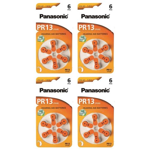 Panasonic Lot de 4 6 piles pour appareil auditif Zinc-Air PR13 PR48 0% Mercury/Hg - Orange