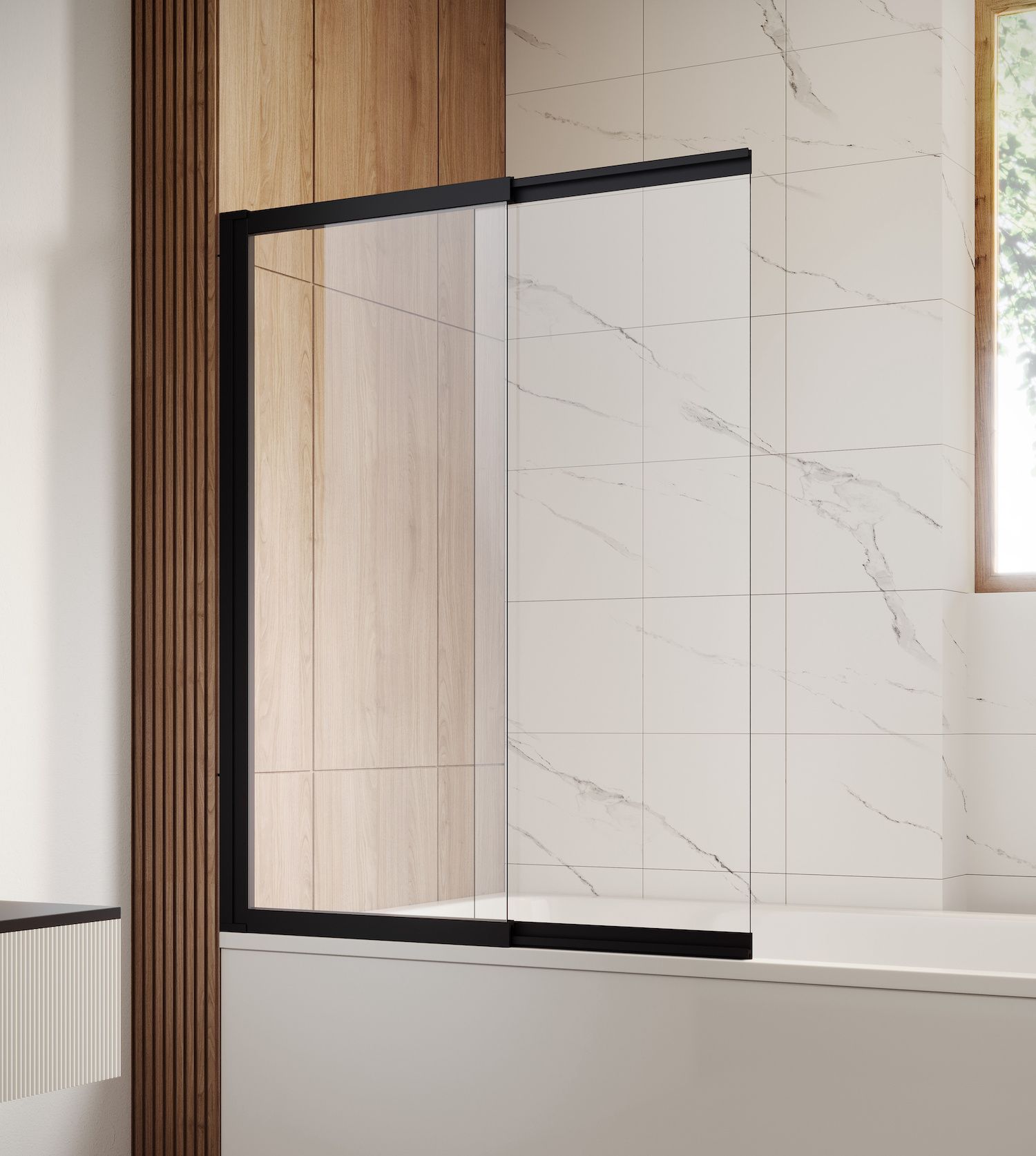 Paroi baignoire Moka 130 x 140 cm Noir Matt - verre transparent