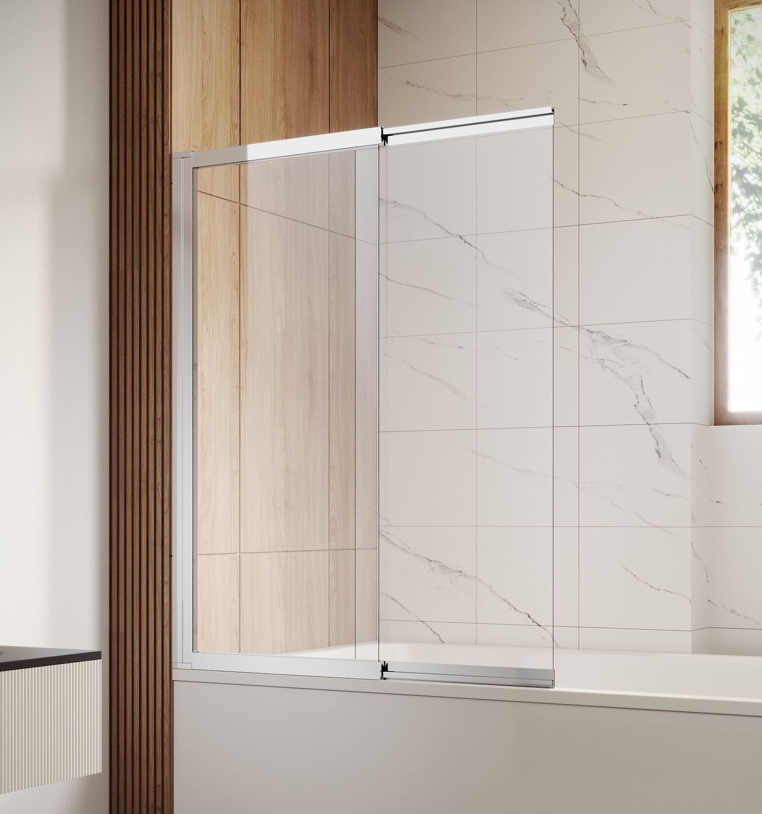 Paroi baignoire Moka 130 x 140 cm Chrome - verre transparent