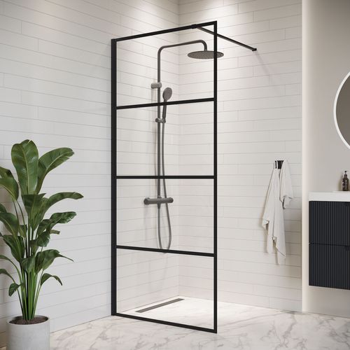 Paroi de Douche Essos - 70 x 200 cm - Noir - 8 mm verre de sécurité
