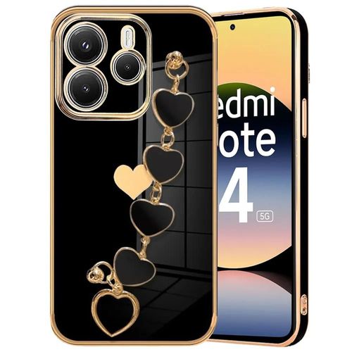Coque Pour Xiaomi Redmi Note 14 5g (Pas Pour 4g) Silicone Motif Coeur Anti-Rayure Avec Bracelet - Noir - E.F.Connection
