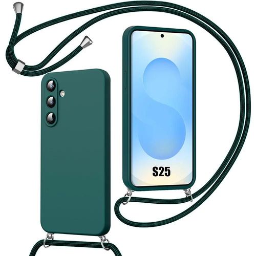 Coque Pour Samsung Galaxy S25 - Silicone Liquide Antichoc Avec Cordon Ajustable Vert Nuit - E.F.Connection