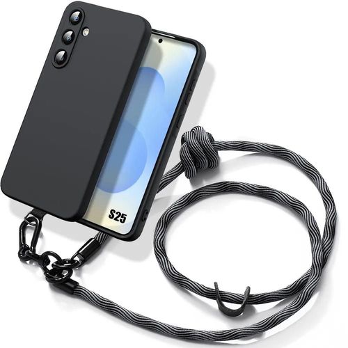 Coque Pour Samsung Galaxy S25, Silicone Liquide Slim Noir Avec Bandoulière Robuste Gris - E.F.Connection