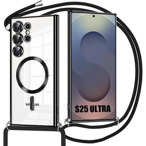Coque Pour Samsung Galaxy S25 Ultra - Silicone Avec Anneau Magnétique Protection Caméra Et Cordon - Noir - E.F.Connection