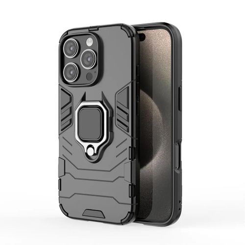 Saturcase Coque Pour Apple Iphone 16 Pro, Bague Béquille Hybride 2 En 1 [Pc & Silicone] Double Couche Pare-Chocs Antichoc Protecteur Housse Étui Pour Apple Iphone 16 Pro (Hz-Noir)