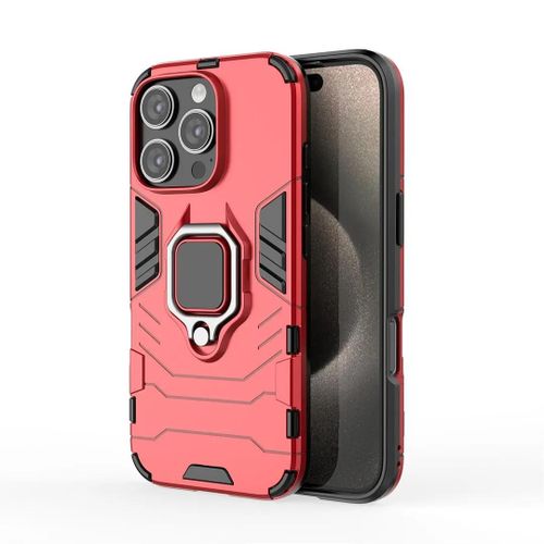 Saturcase Coque Pour Apple Iphone 16 Pro, Bague Béquille Hybride 2 En 1 [Pc & Silicone] Double Couche Pare-Chocs Antichoc Protecteur Housse Étui Pour Apple Iphone 16 Pro (Hz-Rouge)