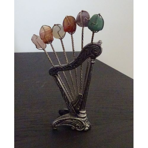 Porte Piques À Escargot Vintage Forme Lyre Métal Et Pierres Dures De Couleur Années 60