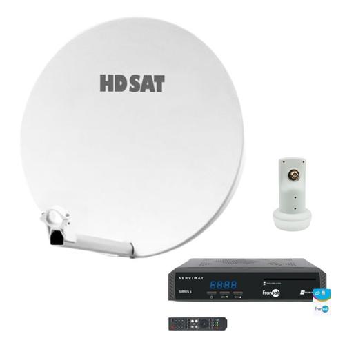 Pack HDSAT Parabole Satellite Fibre Composite Blanche 60cm + LNB Single + SIRIUS 3 Récepteur TV Satellite HD + Carte