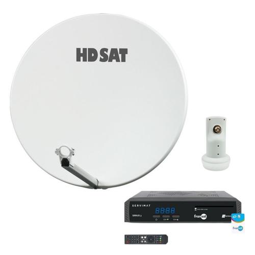 Pack HDSAT Parabole Satellite Fibre Composite Blanche 75cm + LNB Single + SIRIUS 3 Récepteur TV Satellite HD + Carte