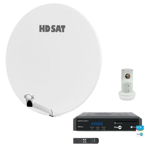 Pack HDSAT Parabole satellite fibre composite Blanche 85cm + LNB Single + SIRIUS 3 Récepteur TV Satellite HD + Carte