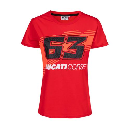 T-Shirt 63 Ducati Corse Pecco Bagnaia Moto Gp Officiel Femme Taille Unique Rouge