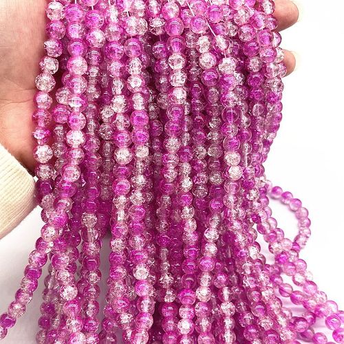 Perles Rondes En Verre Craquelées De 4mm,6mm,8mm,Perles D'espacement Libres Pour La Fabrication De Bijoux,Bricolage,Bracelets Faits À La Main,Accessoires - Type 6mm(50pcs) #C
