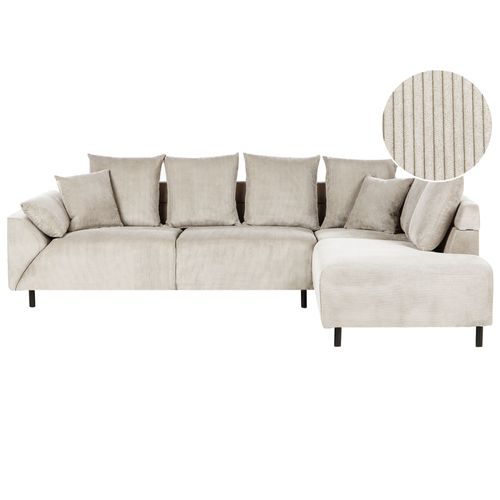 Canapé D'angle Lunner Velours Côtelé Beige Côté Gauche