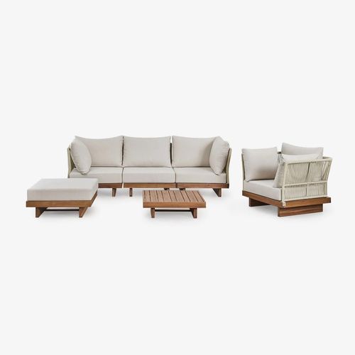 Ensemble De Canapé De Jardin Modulable Dailin 3 Pièces Avec 2 Chaises D'angle, Table Basse, Fauteuil Et Pouf En Bois D'acacia Brun Acacia