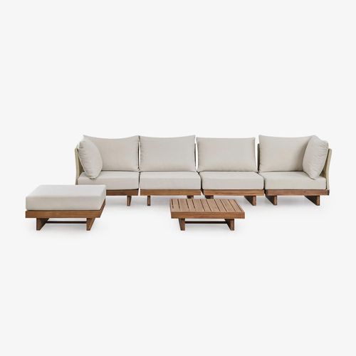 Ensemble De Canapé De Jardin Modulable Dailin 4 Pièces Avec 2 Chaises D'angle, Table Basse Et Pouf En Bois D'acacia Brun Acacia