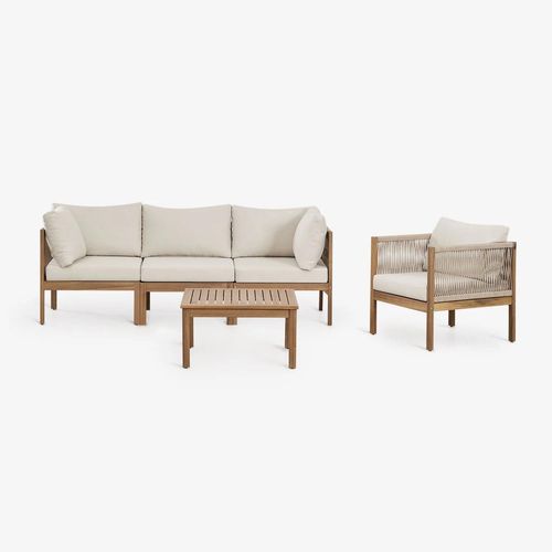 Salon De Jardin Composé D'un Canapé Modulable 3 Pièces Avec Accoudoirs, Fauteuil Et Table Basse En Bois D'acacia Branson Brun Acacia