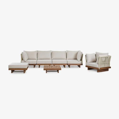 Ensemble De Canapé De Jardin Modulable Dailin 4 Pièces Avec 2 Chaises D'angle, Table Basse, Fauteuil Et Pouf En Bois D'acacia Brun Acacia