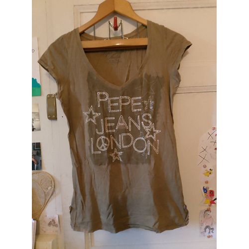 Tee Shirt Kaki Imprimé Blanc 36 S Pepe Jeans London.