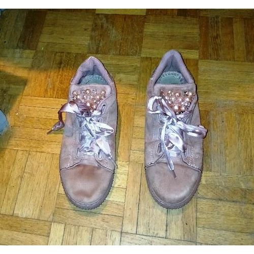 Sneakers Roses En Daim Avec Perles T41
