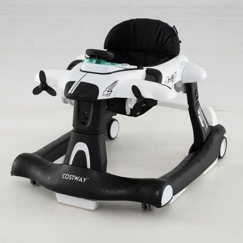 Costway Trotteur Bébé Garçon 6 En 1 Avec 3 Hauteur Réglable, Boîte À Musique Amovible, Plateau Pour Aliments, 6 À 18 Mois, Blanc