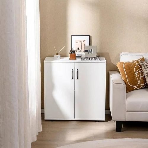 Costway Armoire De Rangement À 2 Portes, Avec Étagère Ajustable, Rangement Pour Chaussures, Pour Cuisine, Salon, Entrée, Blanc