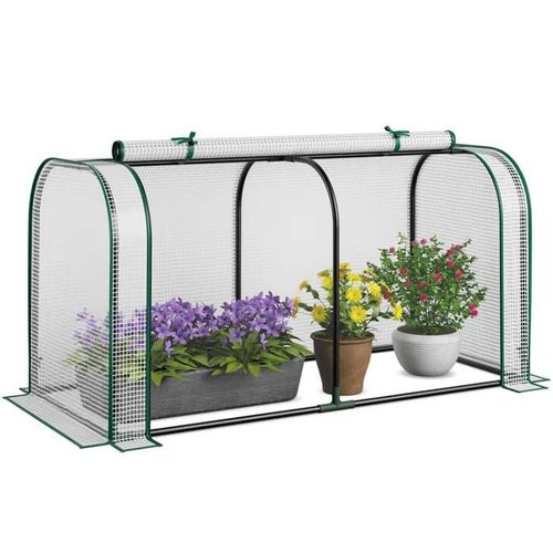 Costway Mini Serre De Jardin, Porte À Fermeture Eclair Enroulable Housse De Protection Solaire En Pe Imperméable En Métal, Blanc