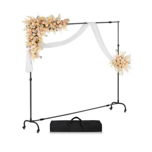 Support Toile de Fond-VEVOR-213 x 300 cm-Kit Support Fond Photo Réglable-Portable-Mobile avec Roulettes