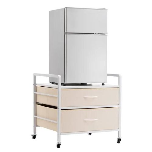 Support de Mini-Réfrigérateur avec Rangement-VEVOR-Table de Mini-Réfrigérateur-avec 2 Tiroirs et 4 Roulettes Pivotantes-Blanc