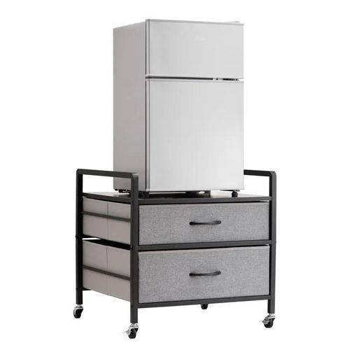 Support de Mini-Réfrigérateur avec Rangement-VEVOR-Table de Mini-Réfrigérateur-avec 2 Tiroirs et 4 Roulettes Pivotantes-Gris