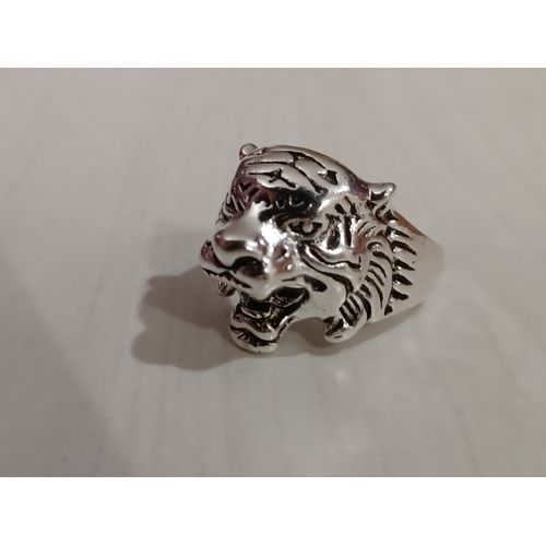 Bague Tête De Tigre,Métal Argenté,Taille 20.38 Mm