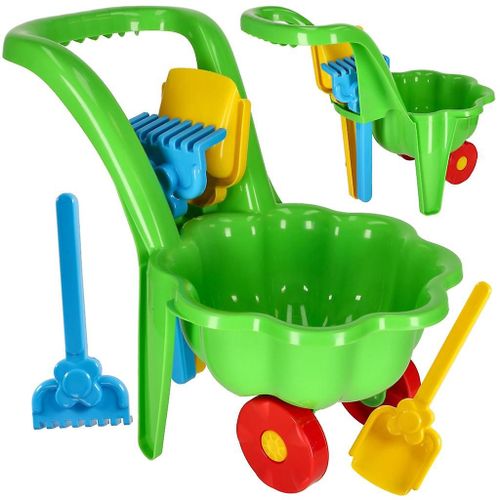 Ensemble de jardin de brouette avec pelle et râteau vert pour enfants